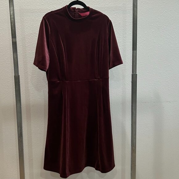 Isaac Mizrahi Burgundy Velvet Mock Turtleneck Dress - 16 - Picture 1 of 4